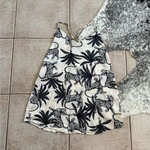 Bronzini Black & White Tiger Print A-Line Dress with Spaghetti Straps Size L